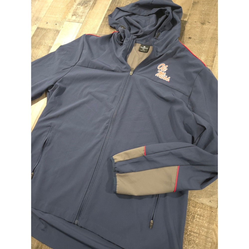 Colosseum Ole Miss Rebels Mens XXL Full Zip Hooded Jacket Navy Blue Gray NCAA